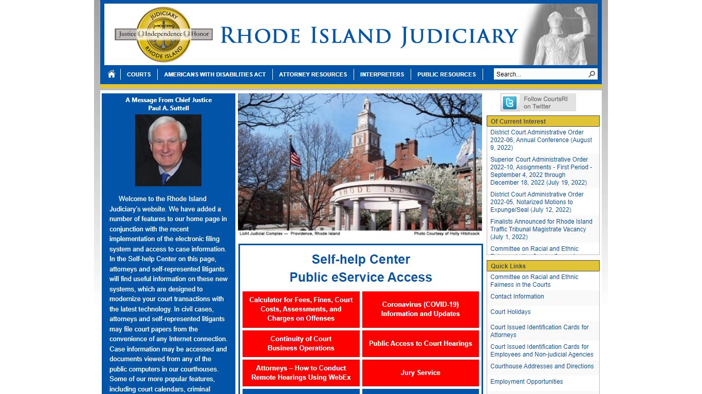 Rhode Island - A Message From Chief Justice
